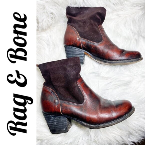 RAG & BONE Mercer II Suede Handmade Antiqued Leather Burgundy Booties, Size 37 - Picture 3 of 12